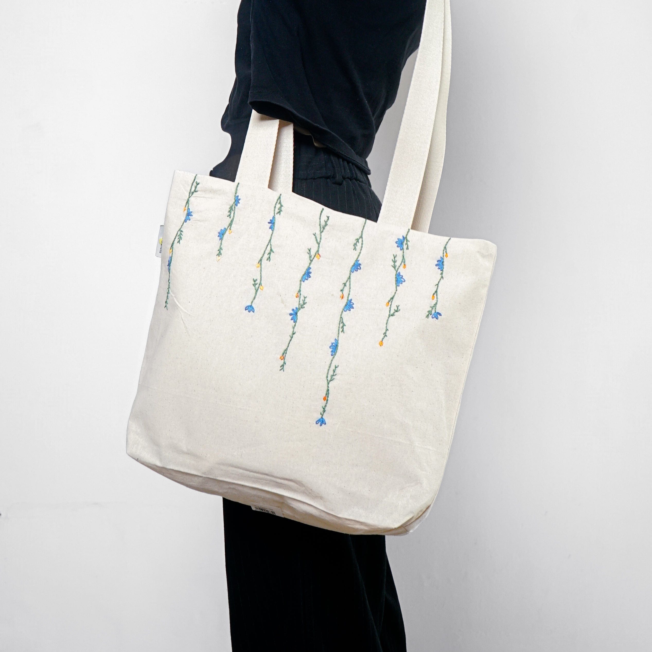 Shams El Balad Blue Climber Large Floral Tote Bags