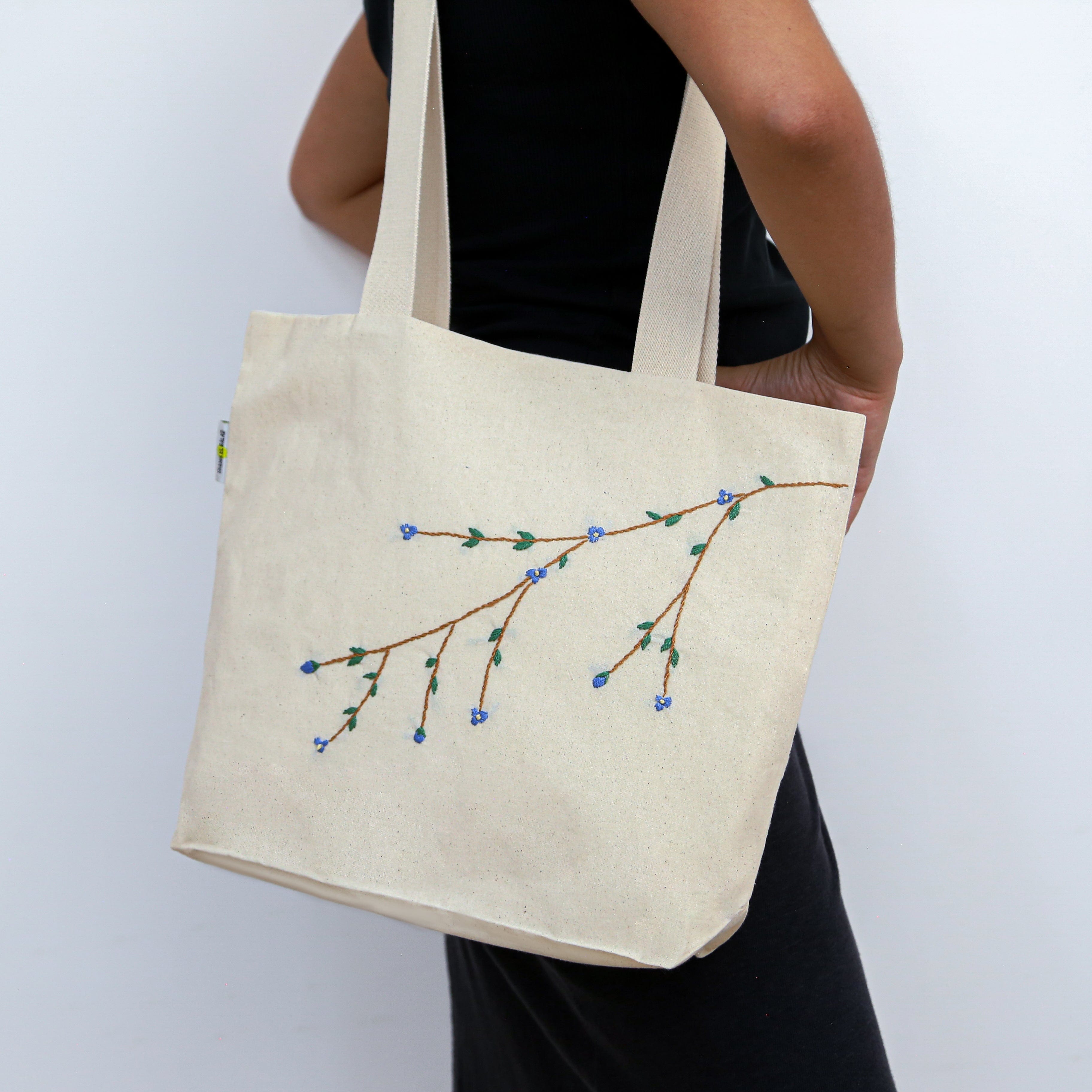 Shams El Balad Blue Jasmine Large Floral Tote Bags