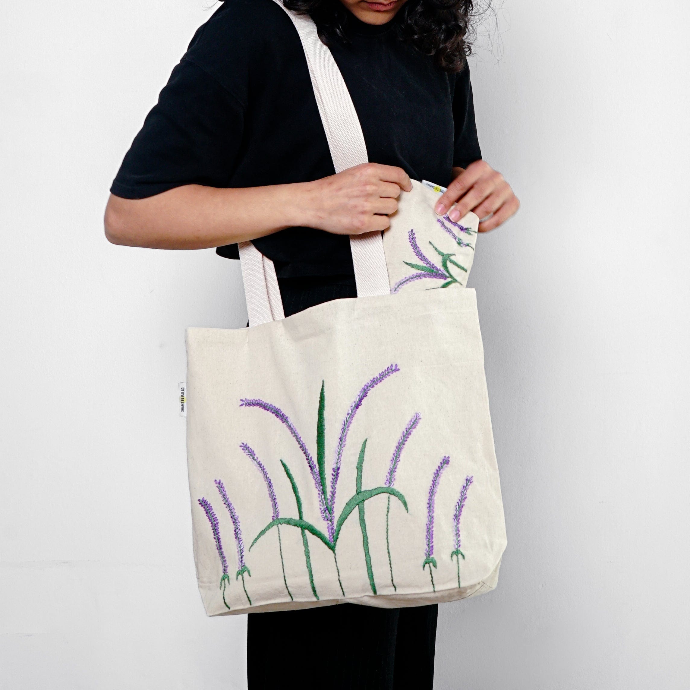 Shams El Balad Lavender Large Floral Tote Bags