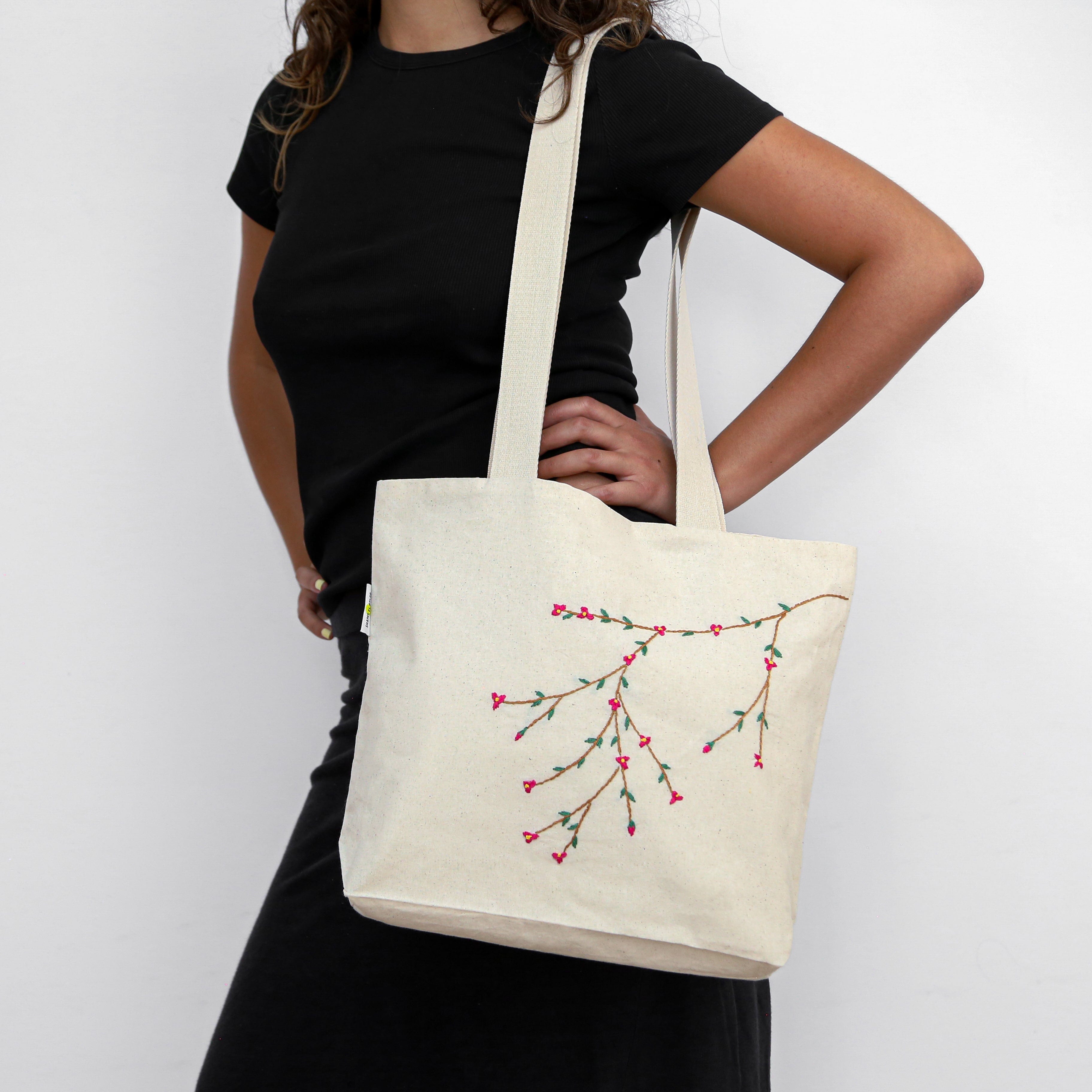 Shams El Balad Red Jasmine Large Floral Tote Bags
