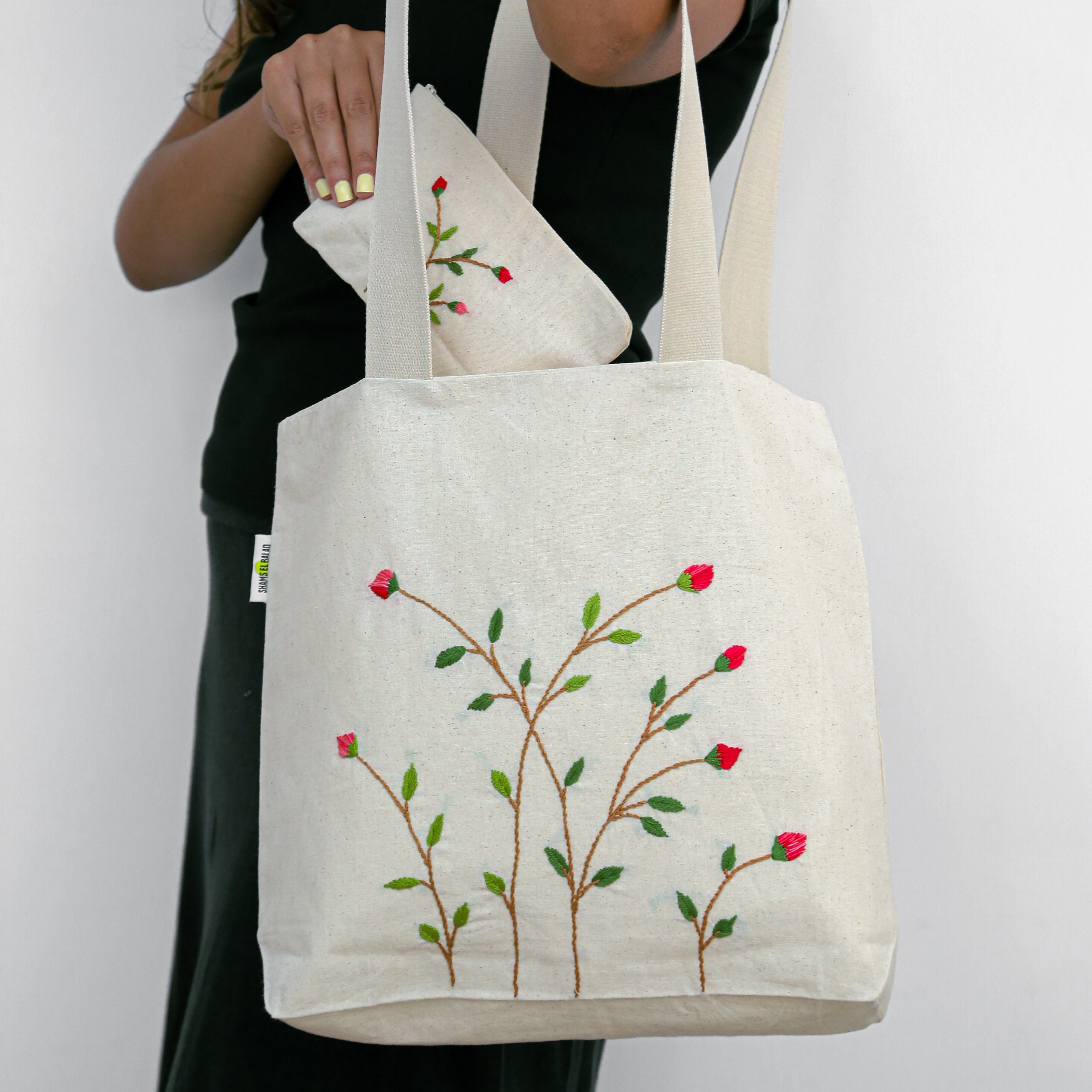 Shams El Balad Rose Large Floral Tote Bags