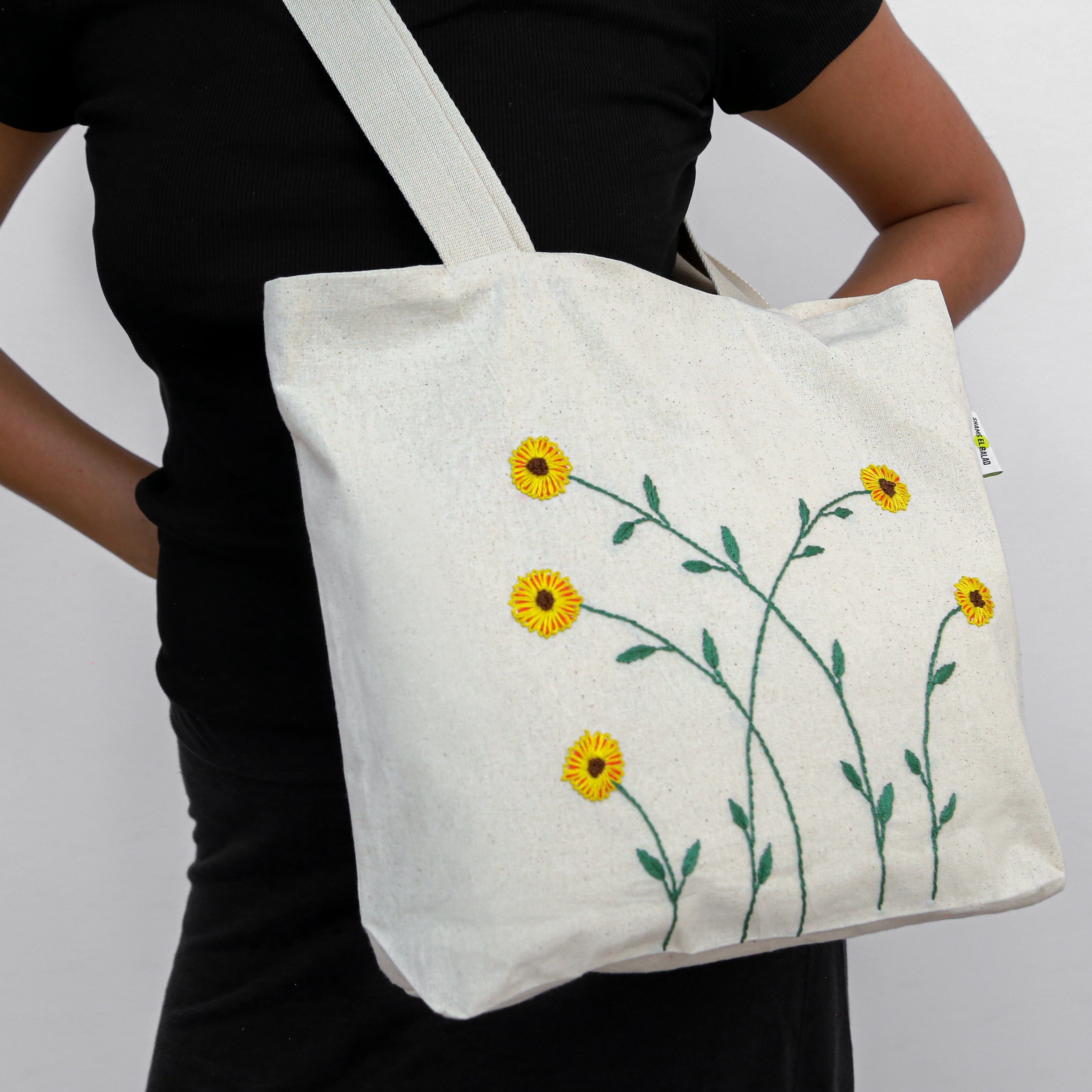 Shams El Balad Sunflower Large Floral Tote Bags