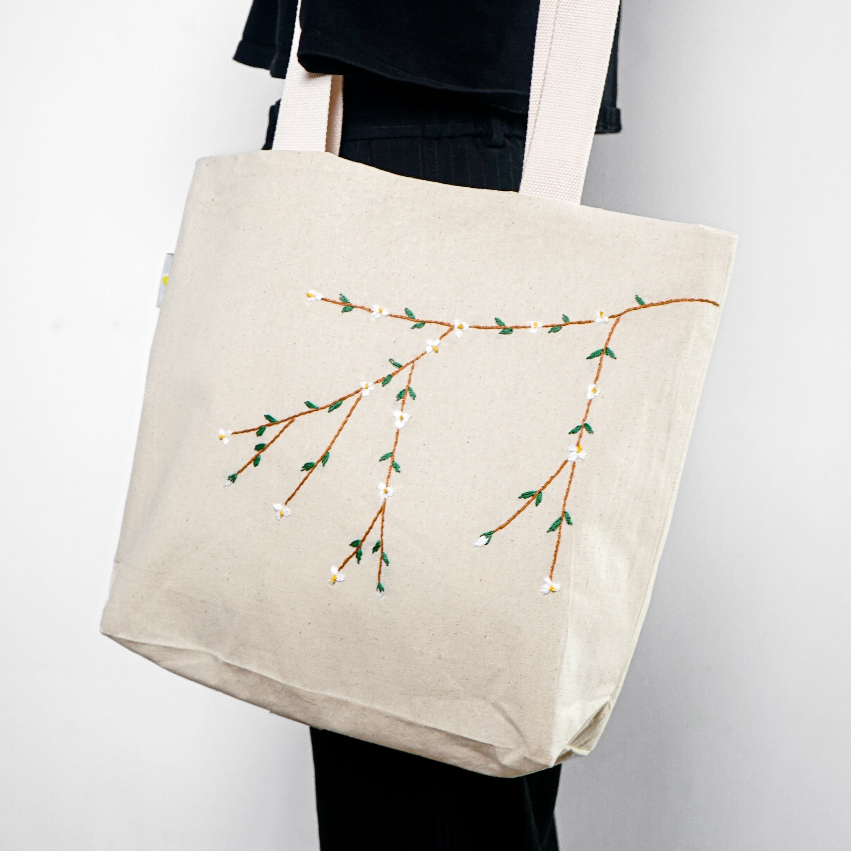Shams El Balad White Jasmine Large Floral Tote Bags
