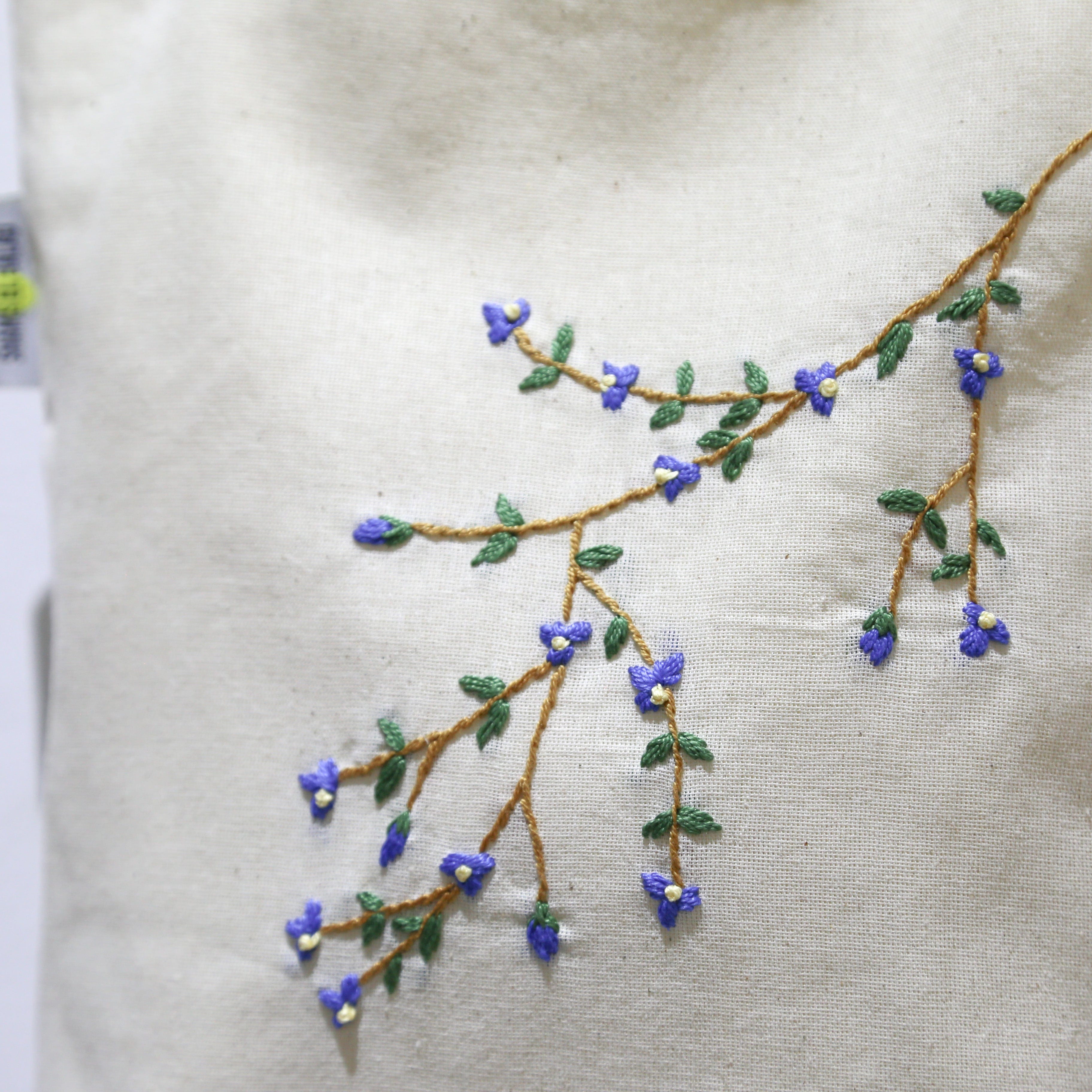 Shams El Balad Tote bag Blue Hanging flowers Embroidered Tote Bag