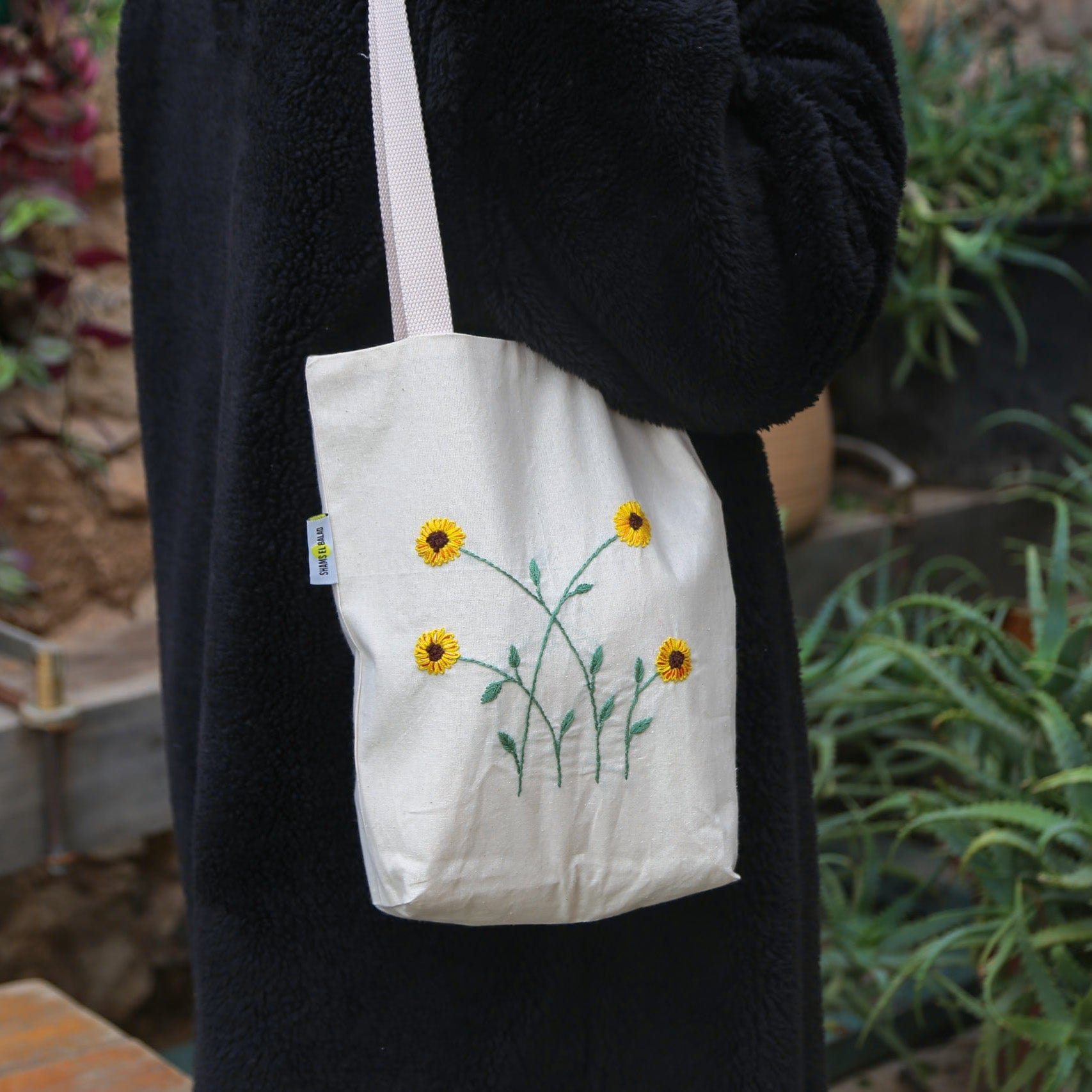 Shams El Balad Tote bag Sunflower Embroidered Tote Bag