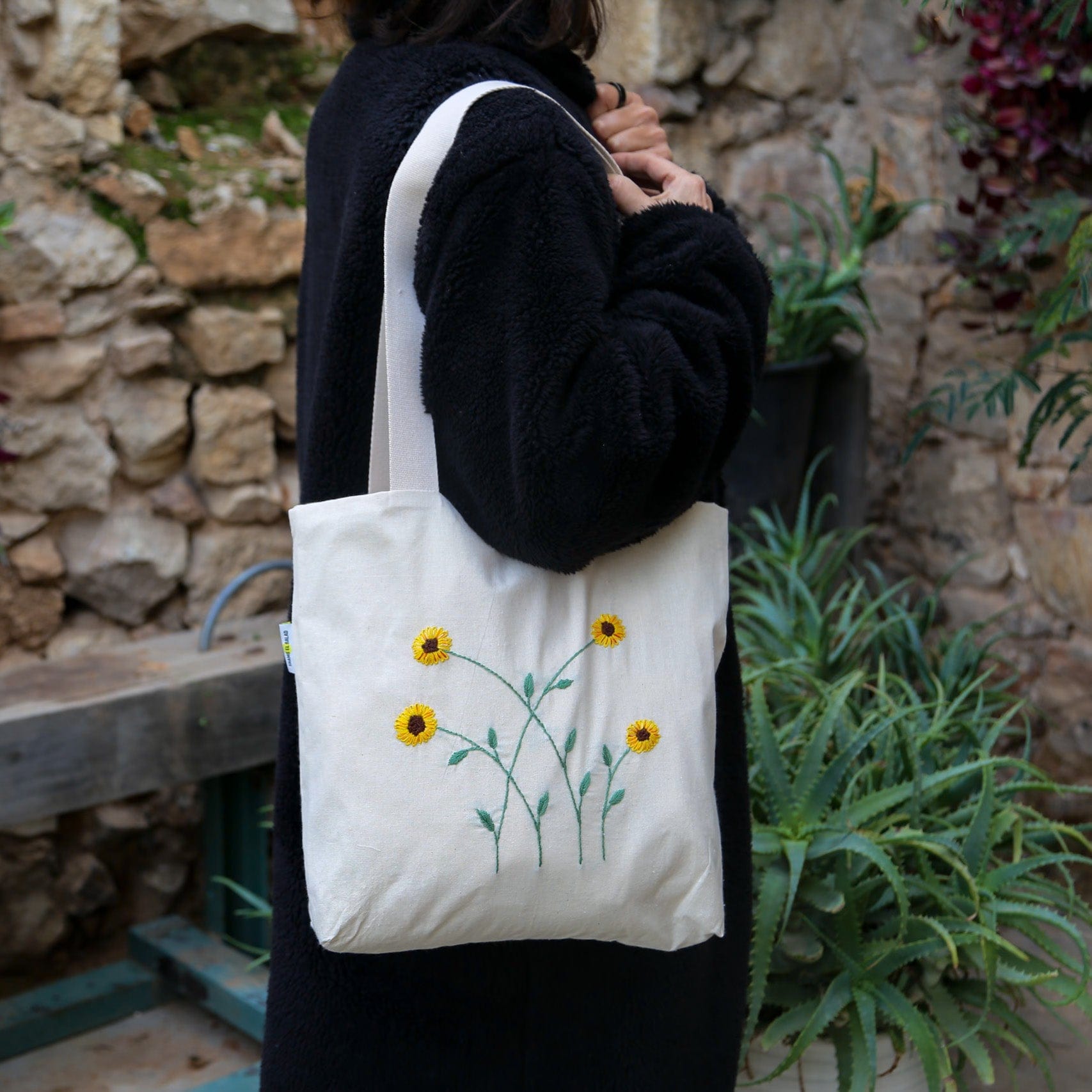 Shams El Balad Tote bag Sunflower Embroidered Tote Bag