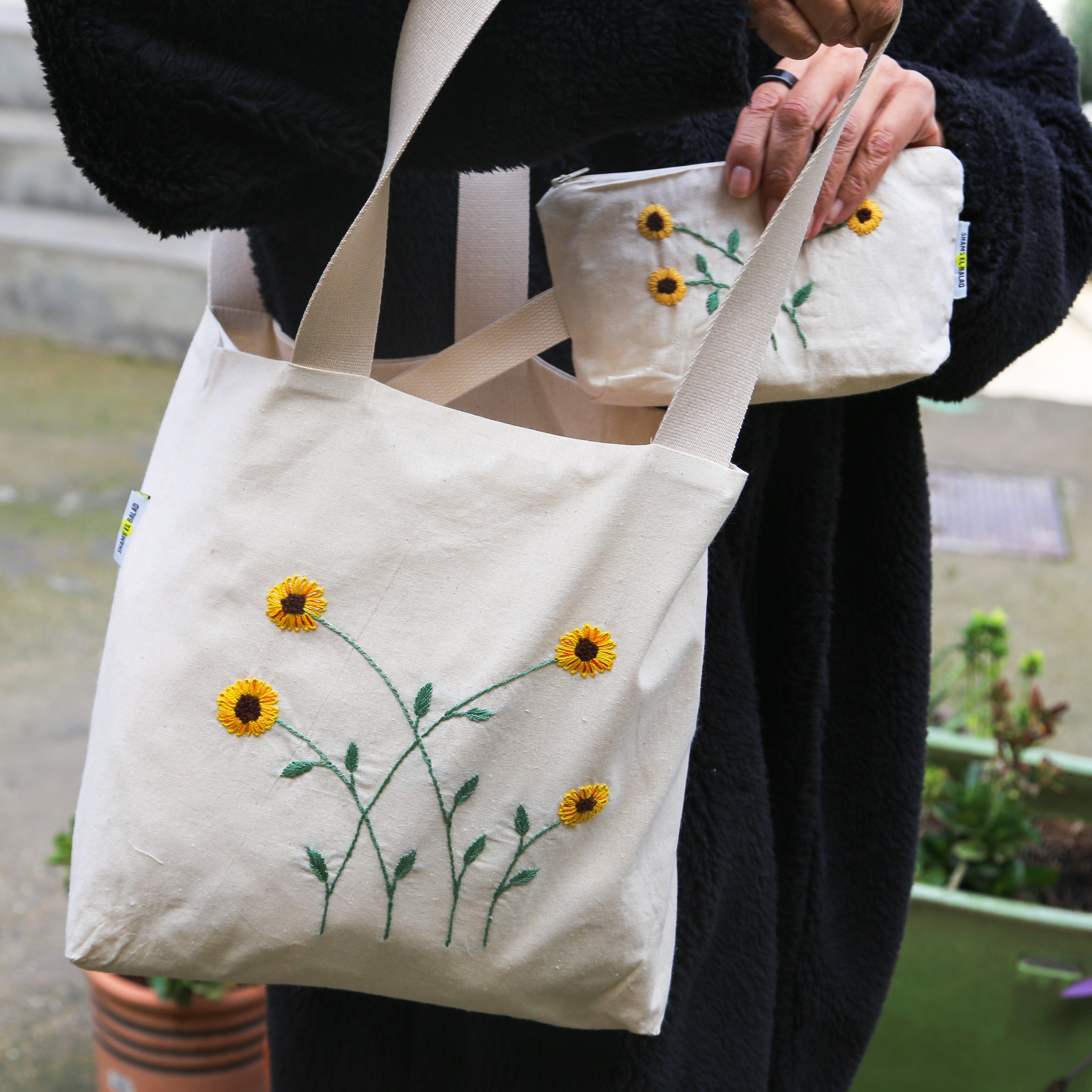 Shams El Balad Tote bag Sunflower Embroidered Tote Bag